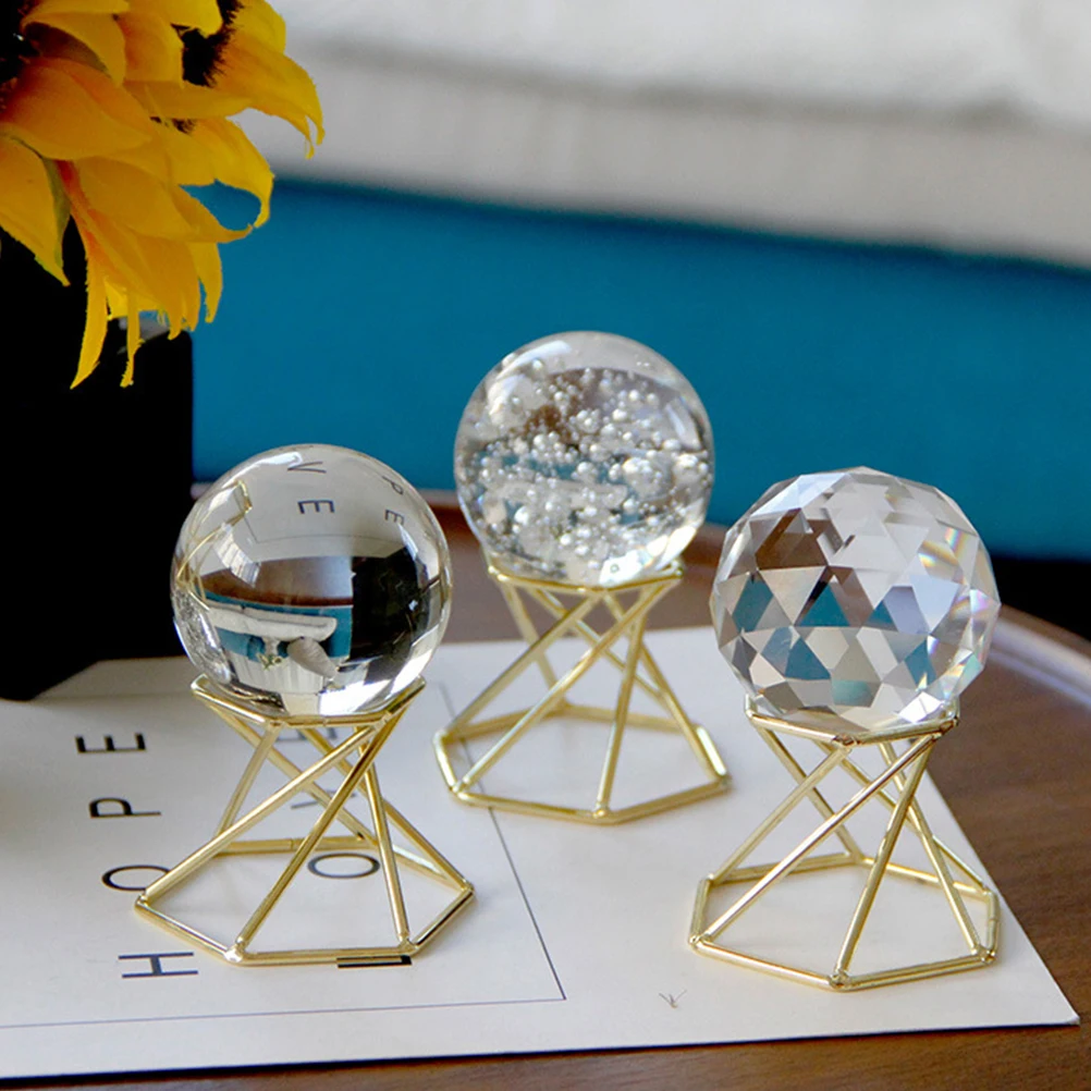 

Transparent Glass Ball Adornment Metal Rack Home Decoration Photography Prop Gift Glass Ball with Stand Home Decoration
