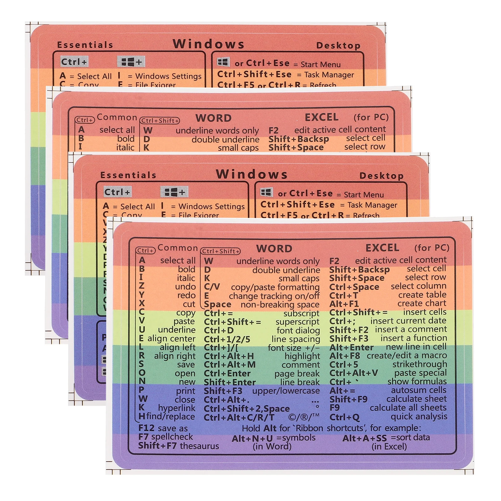 

4pcs 4 Sheets Replaceable Laptop Stickers Self-Adhesive Shortcut Sheet For Computer Accessory Keyboard Shortcut Paper