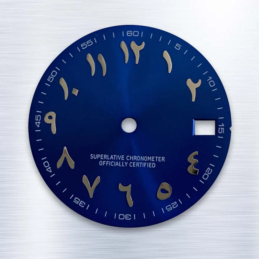 28.5mm S 로고 다이얼 태양 패턴 아랍어 실버 네일 NH35 NH36 무브먼트 시계 수정 수리 액세서리에 적합