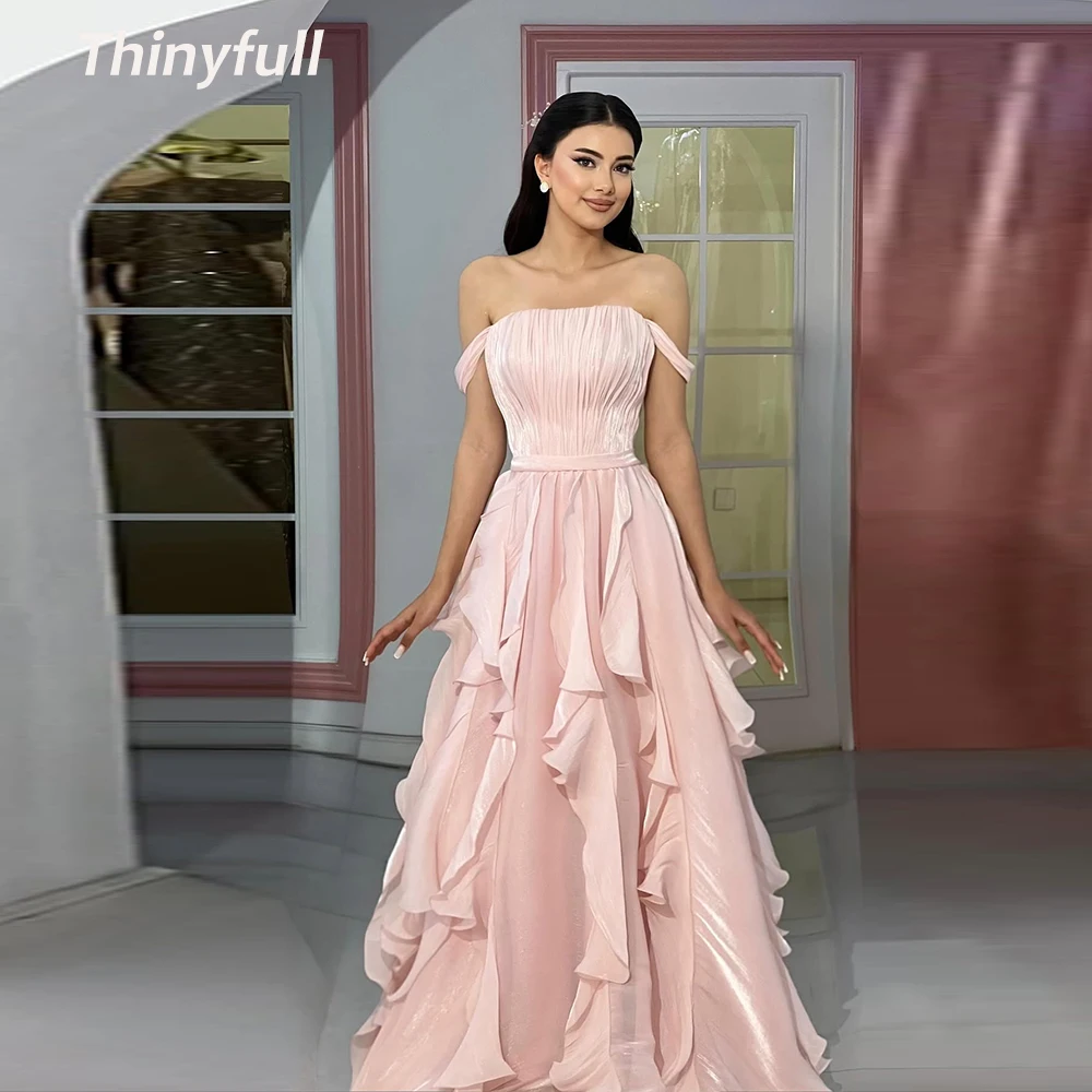 Thinyfull A-line Arab Glitter Prom Dresses Off Shoulder Sleeveless Evening Gown 2026 Formal Dress robes de soirée Customized