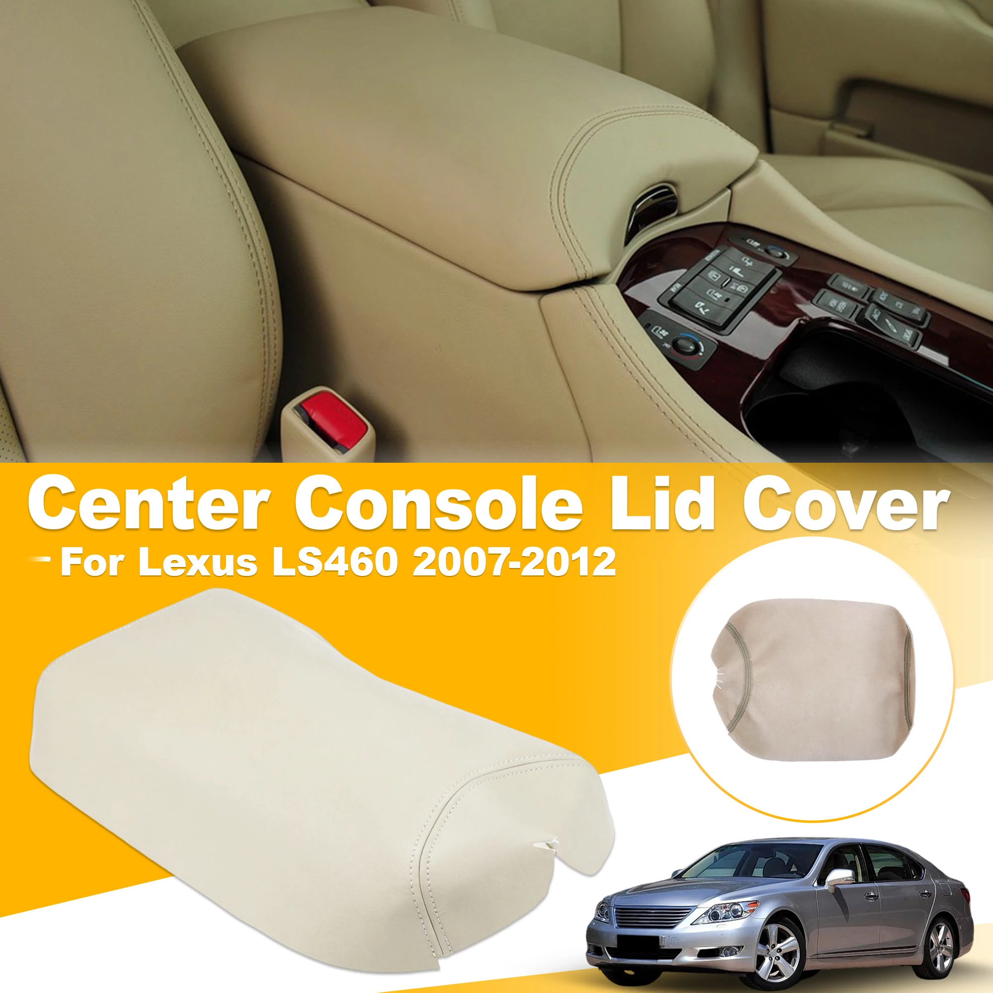 Uxcell Center Console Armrest Cover Repacement for Lexus LS460 2007-2012 Auto Leather Suture Console Lid Cover Replacement Beige