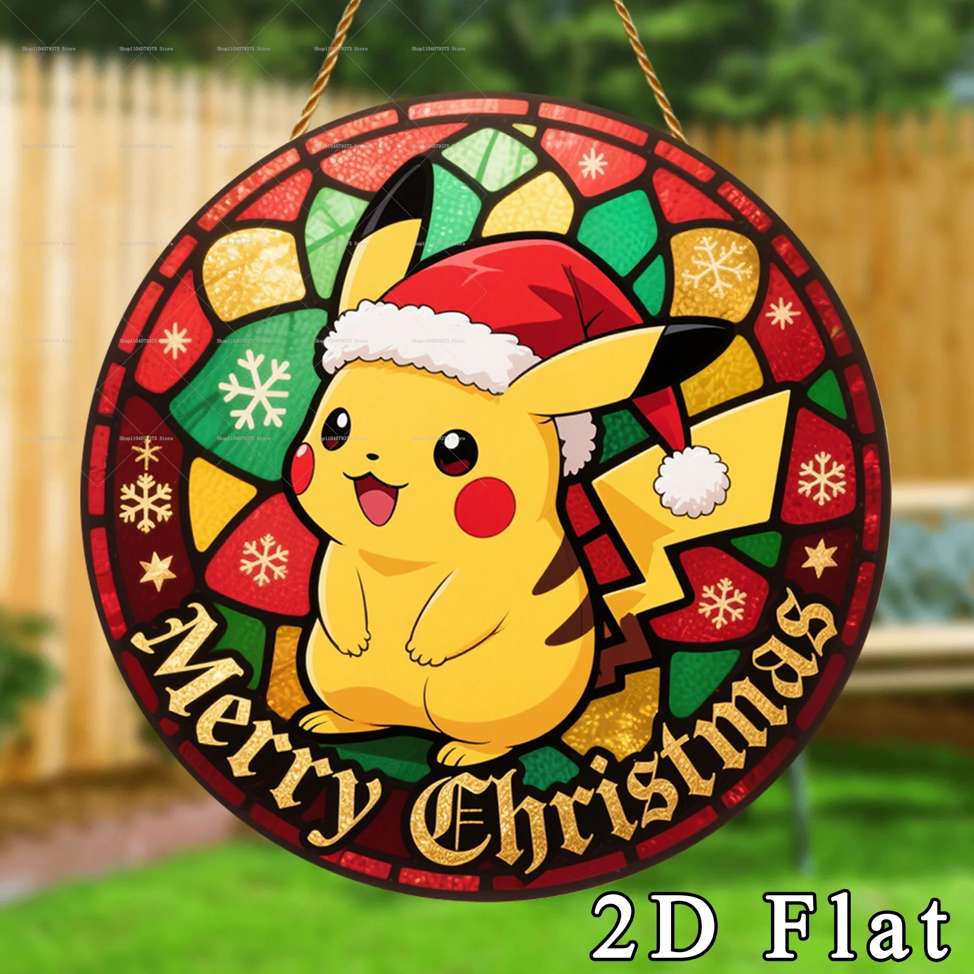 1 قطعة عيد ميلاد سعيد بوكيمون بيكاتشو الاكريليك علامة الزخرفية حفلة جمع الاحتفال هدية حديقة مستديرة فناء جدار ديكور #5