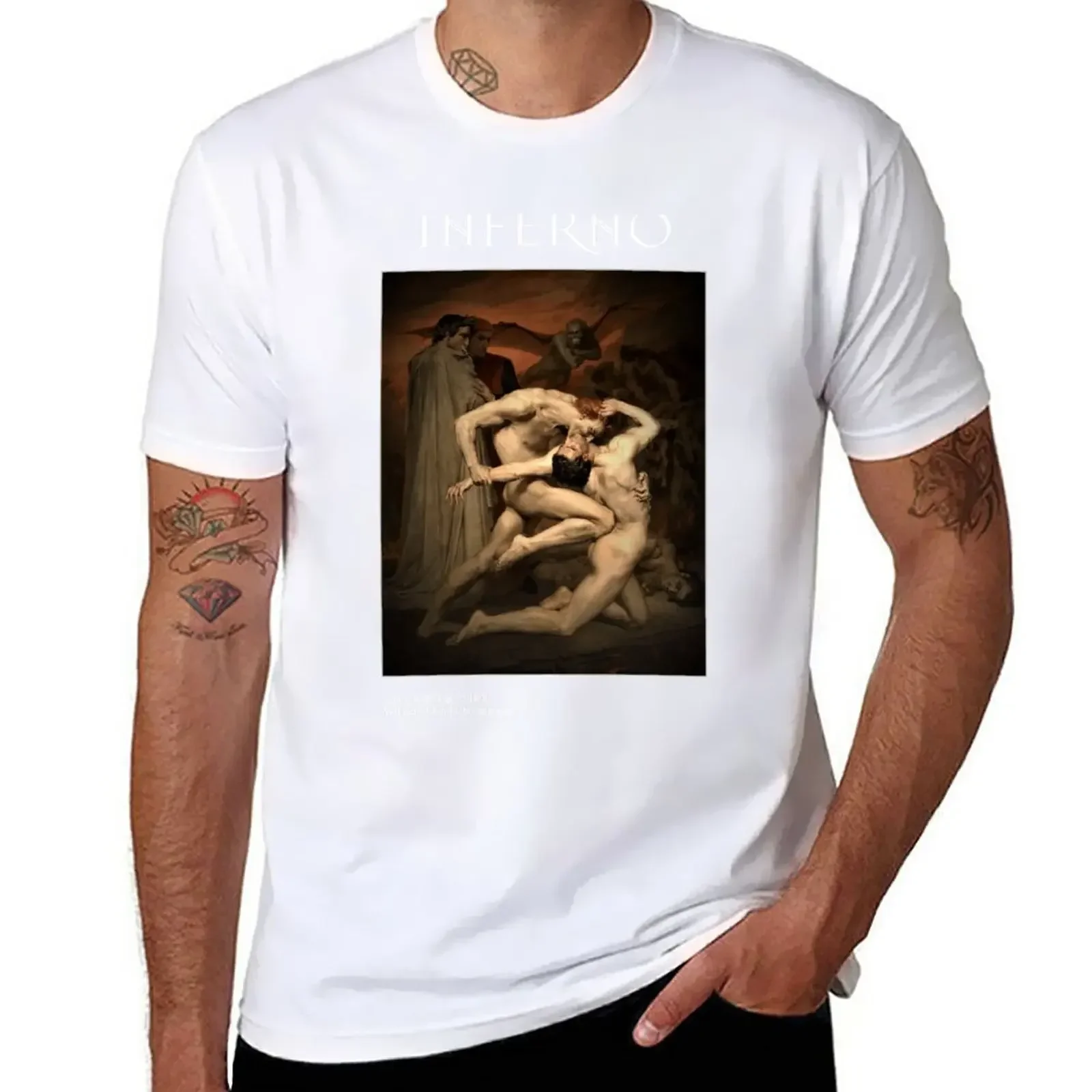 sports fans oversized tops men graphic t shirts Sweatshirt Inferno Dante and Virgil in Hell Adolphe William Bouguereau T-Shirt