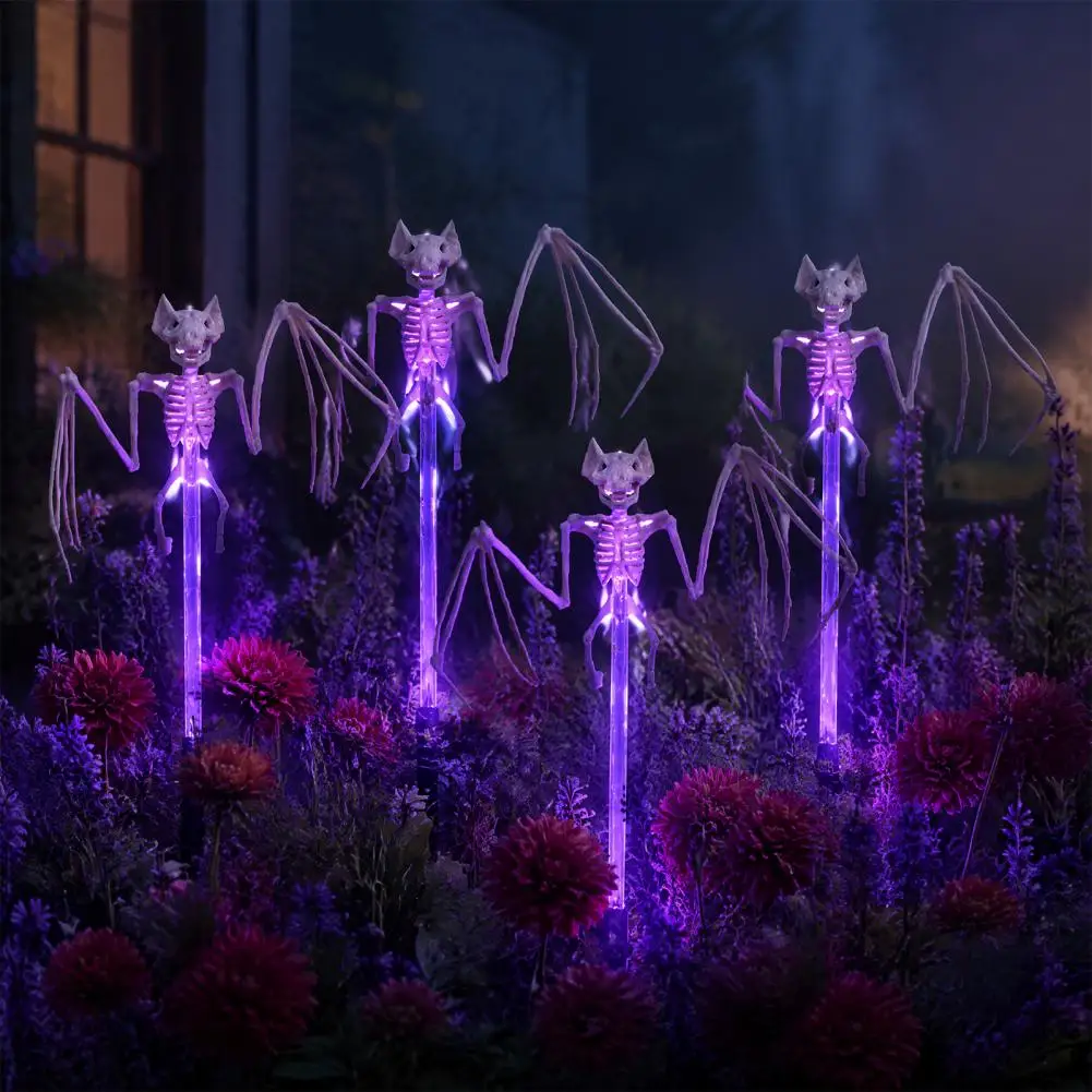 Solar Halloween Decorations Waterproof Solar Yard Stakes 4 Pcs Solar Skeleton Pathway Lights 3d Skull Yard Decorations