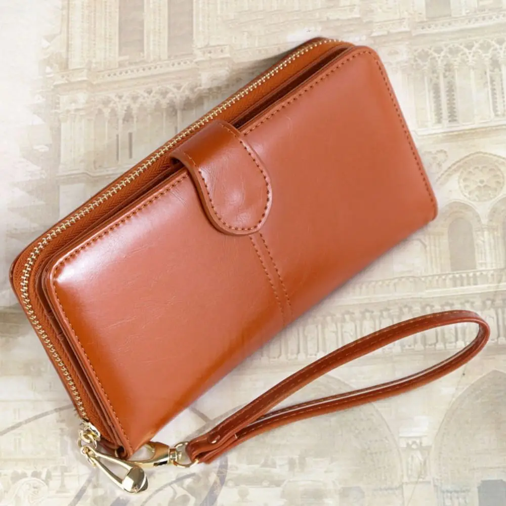 Retro portemonnee PU-leer Lange portemonnee Rits Multifunctionele tweevoudige portemonnee Grote capaciteit Opvouwbare dameskaarthouder Dames