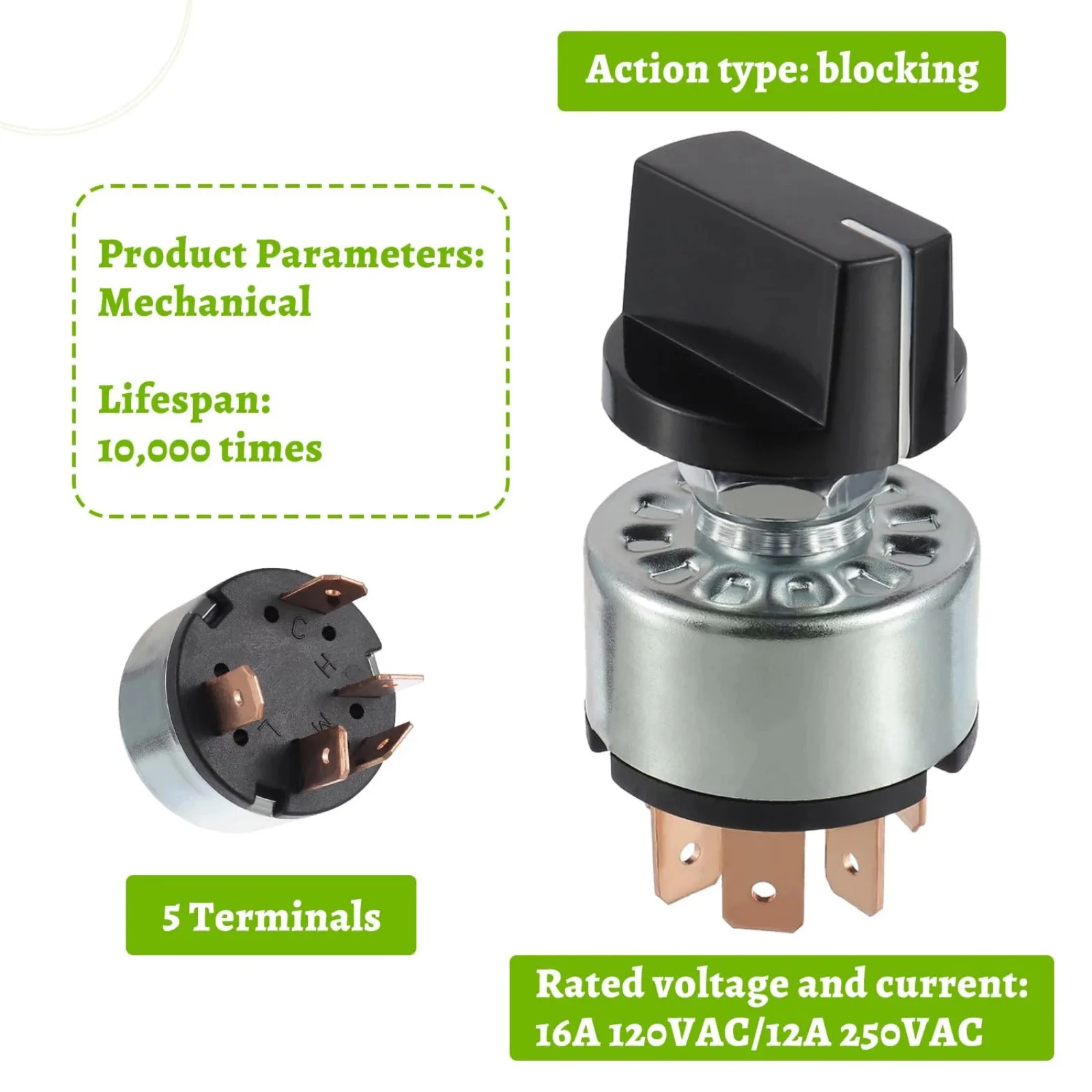 4 Position 3 Pole Rotary Switch 16A 250VAC, 5 Terminals 30 Degree Selector Select Switch with Knob for Industrial Control