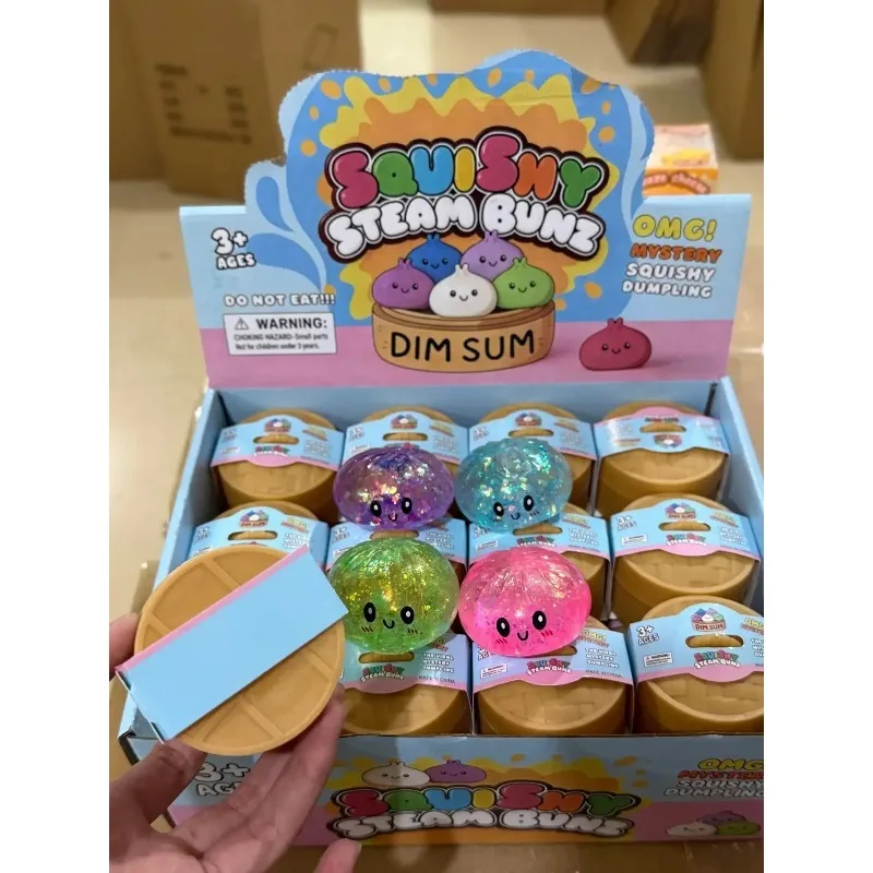 Heißer Glitzer-Dumpling Squishy Maltose-Serie mit Box – Sensorisches Quetschspielzeug zur Stresslinderung, zufällige Farbe