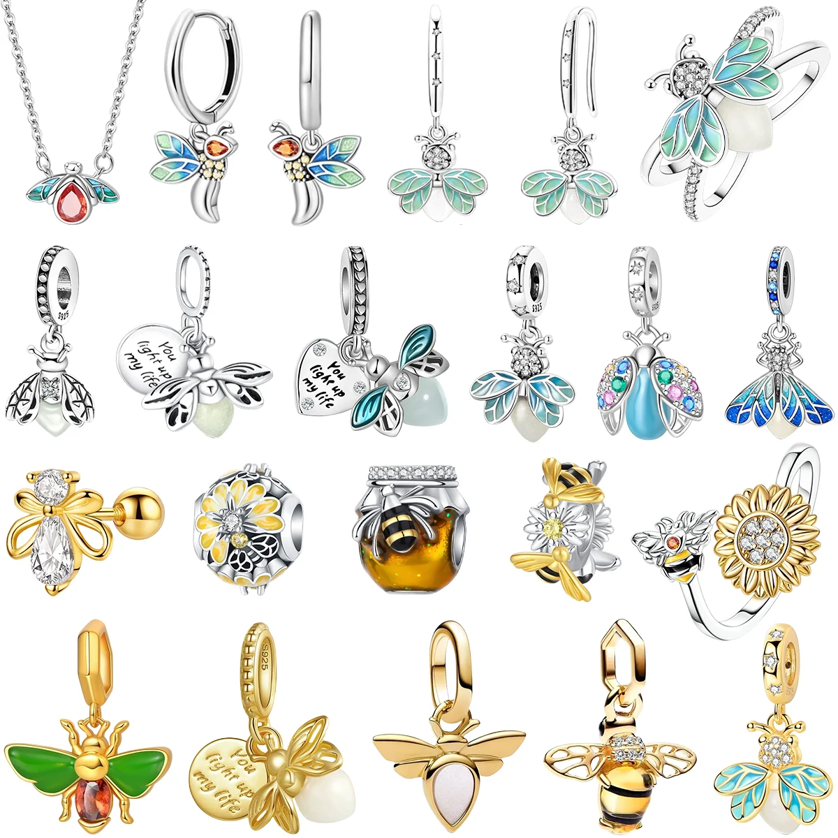

Luminous Firefly 925 Sterling Silver Charms Butterfly Chameleon Beads Ring Earrings Fit Women Necklace Bracelet DIY Jewelry Gift