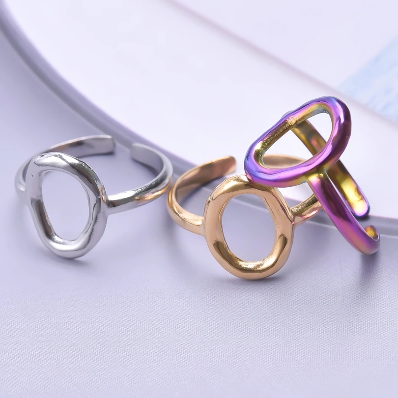 Small Oval Ring Geometric Stainless Steel Ring For Women Accessories Open Adjustable Anillos Mujer Acier Inoxydable Wedding Gift
