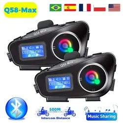 1/2pcs Q58-Max Motorcycle Helmet Intercom Bluetooth Headset LCD Display 2 Riders Music Share with Flashlight 500M Interphone