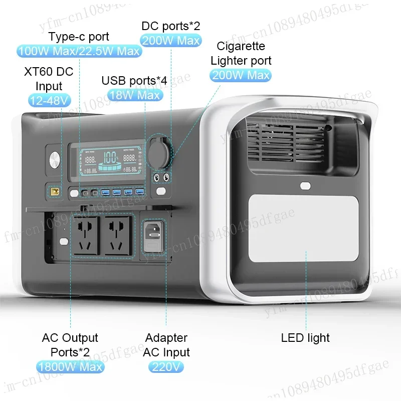 

Lifepo4 Battery 1800W Porable Power Station Outdoor Powerful Power Bank Solar Generator Battery Emergency Power Supply Camping