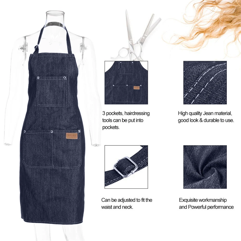 Adjustable Neckband Waistline Denim  Apron Convenient Front Pocket Foldable Soft Wear-resistant Overalls For Home Kitchen Garden