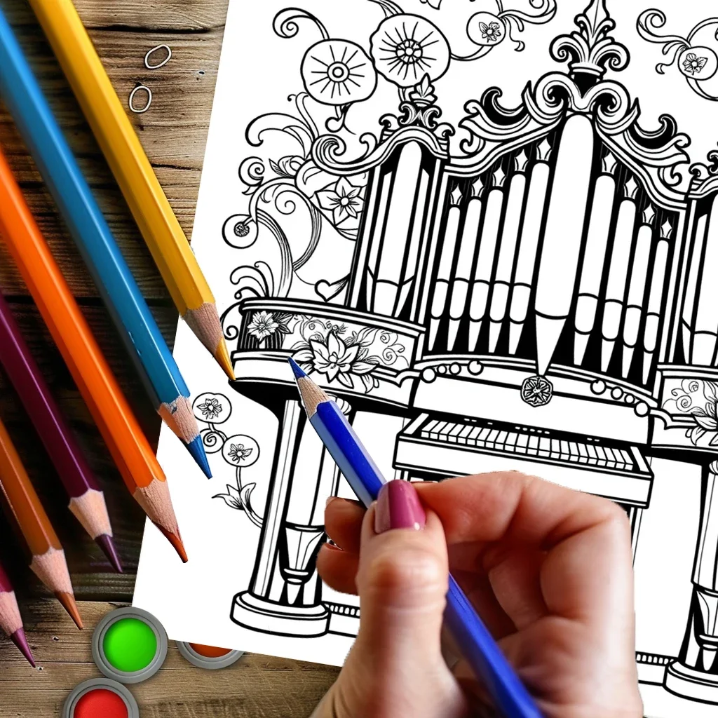 大人のための楽器テーマ塗り絵 |   28ページの塗り絵、クリスマスや感謝祭のための画材