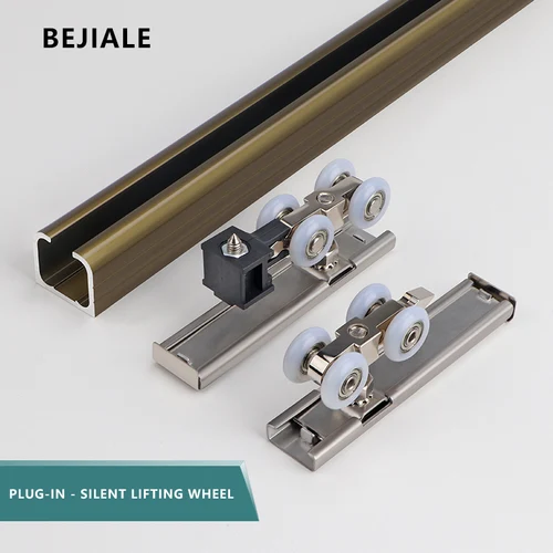 Imagen 1 del producto Rueda colgante para puerta de madera, guía silenciosa, polea enchufable para baño, cocina, puerta corredera colgante, pista superior