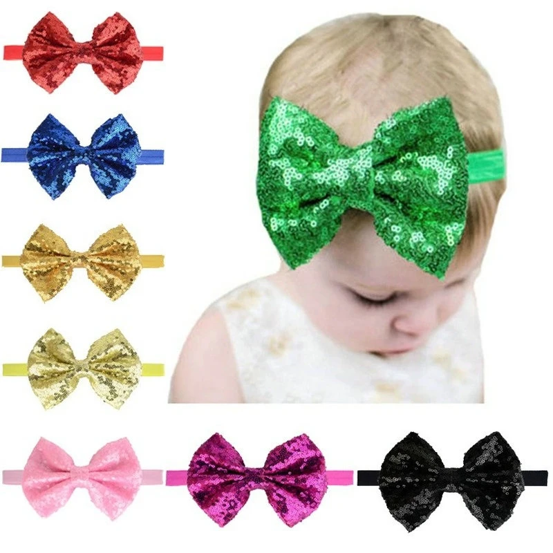 

Children's Sequined Bow Elastic Hairband And Headdress Newborn Headband Available in 12 Colors Cute Baby Girl Hair Accessories