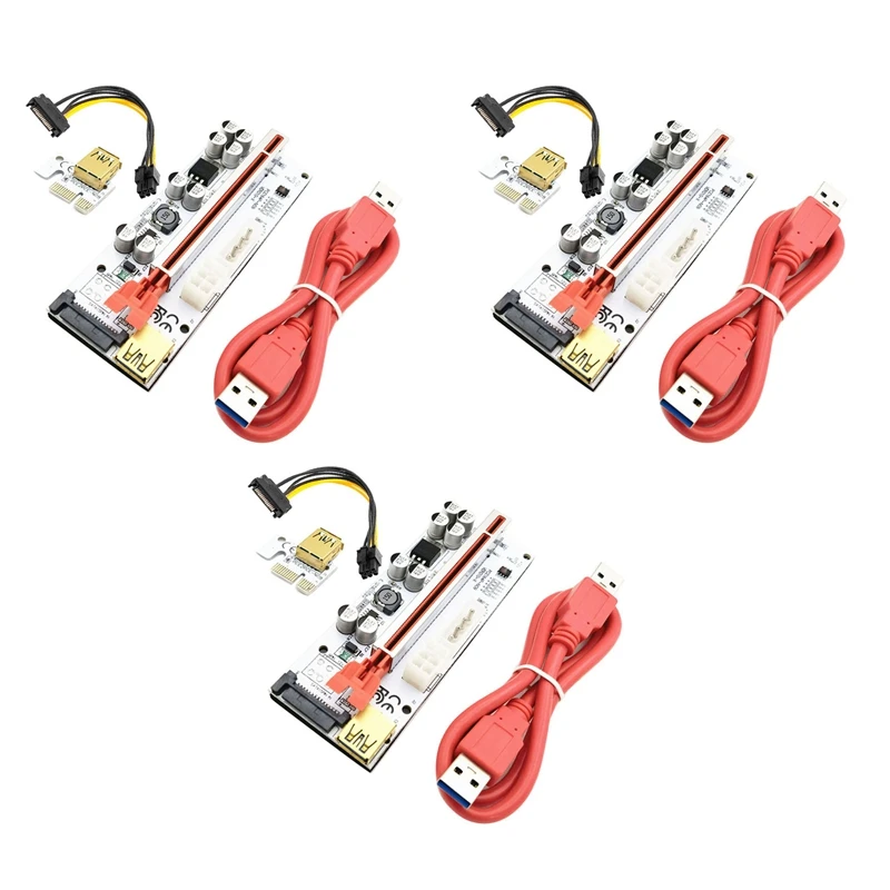 VER010-X PCIE Riser 1X sampai 16X USB3.0 SATA3.0 6PIN + 4PIN ekstensi grafis untuk kartu adaptor bertenaga penambangan GPU BTC