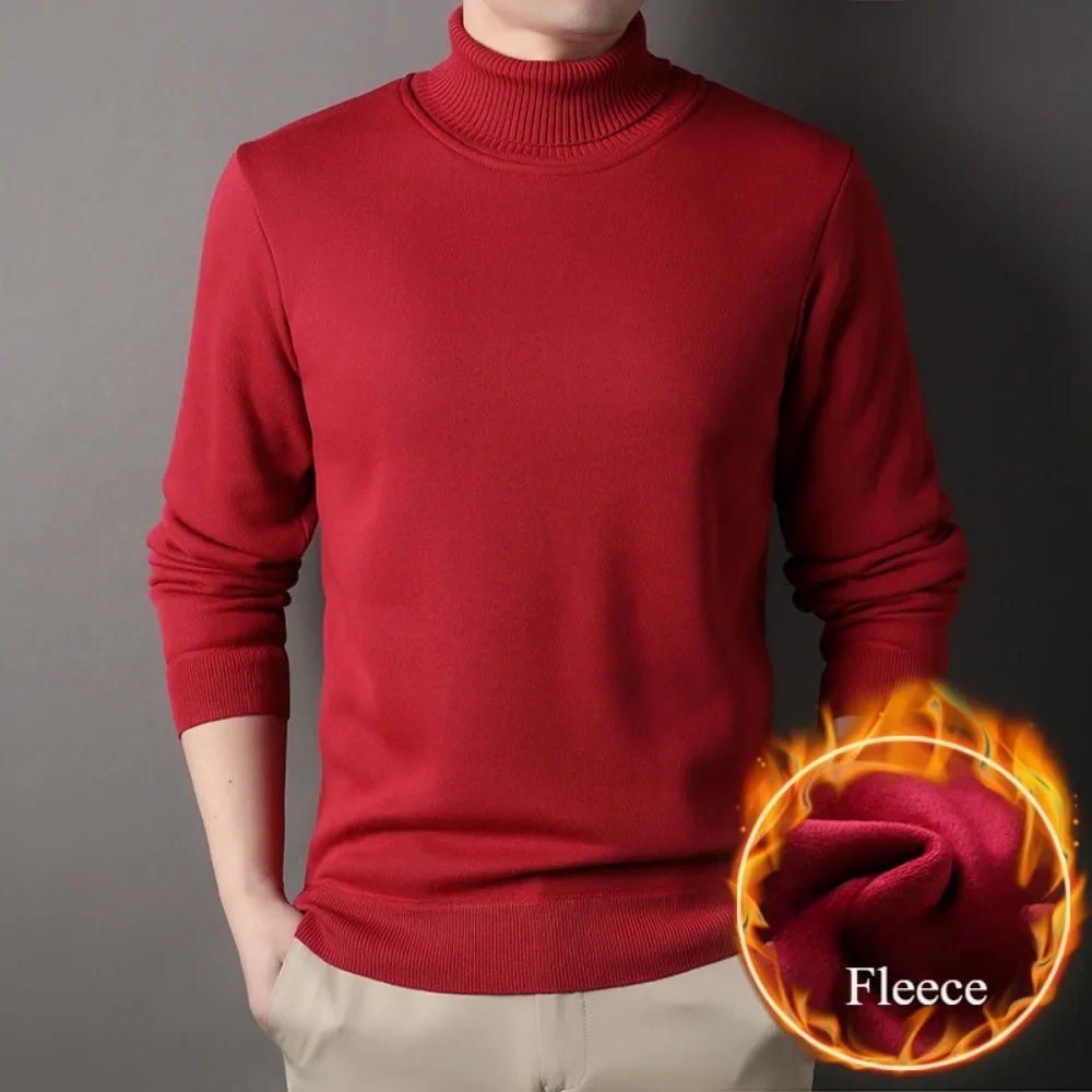 Men's Autumn Winter New Turtleneck Sweater Warm Cozy Solid Color Casual Bottom Knitted Pullovers Male Fashion Knitwear