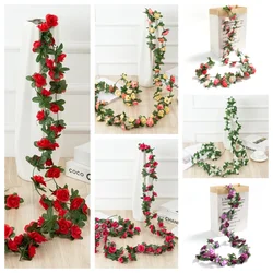 Red Rose Artificial Silk Flower Garland Rose Flowers Wedding Decor Fake Room Decoration Autumn Fake Vine Plant Rattan