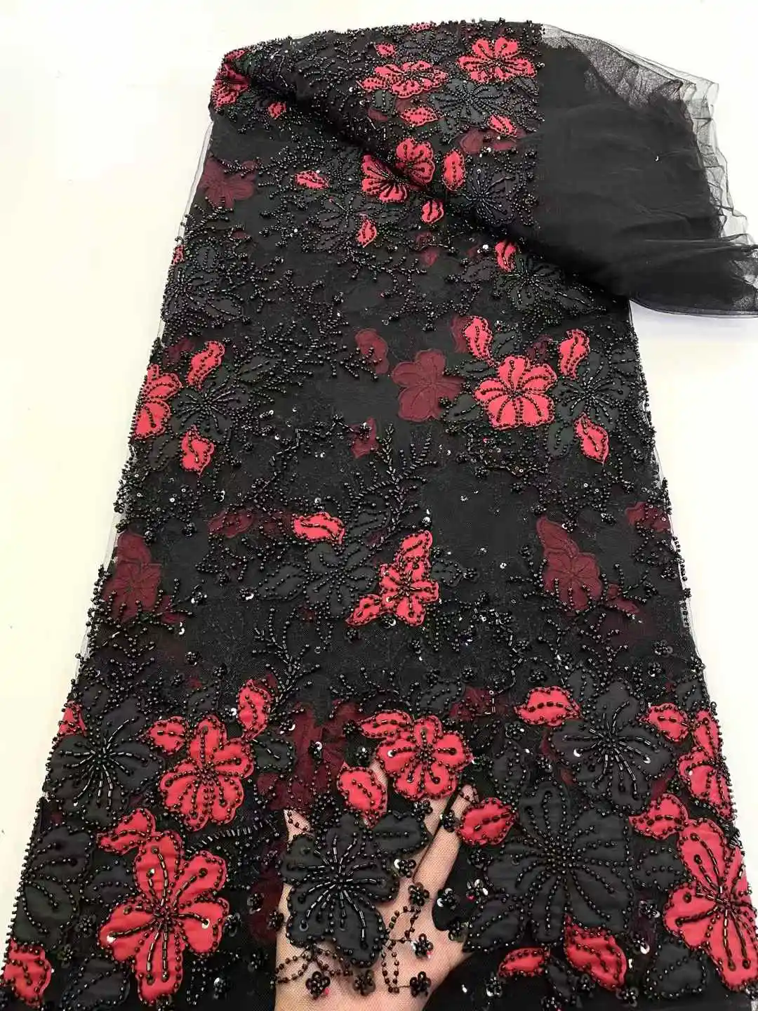 2025 الأفريقي الفرنسي اليدوية مطرز أقمشة الدانتيل الخياطة الترتر التطريز نيجيريا صافي نسيج الدانتيل للنساء الزفاف ، WS