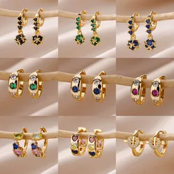 Zircon Round Star Earring For Women Geometric Stainless Steel Heart Hoop Earring Party Wedding Aesthetic Jewelry Gift 2025