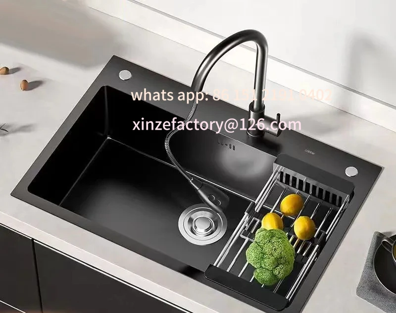 Customizable Stainless Steel Black Nano Sink Large Single Slot Hand Thickened Undercounter Basin