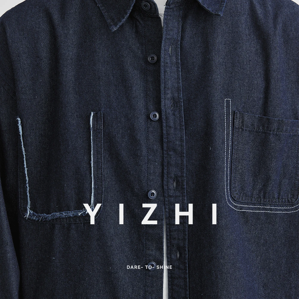 2025 Autumn New Lapel Long Sleeve Blue Denim Shirt Fashion Loose Tops Jacket Solid Color Casual All-match Jacket Male Clothing