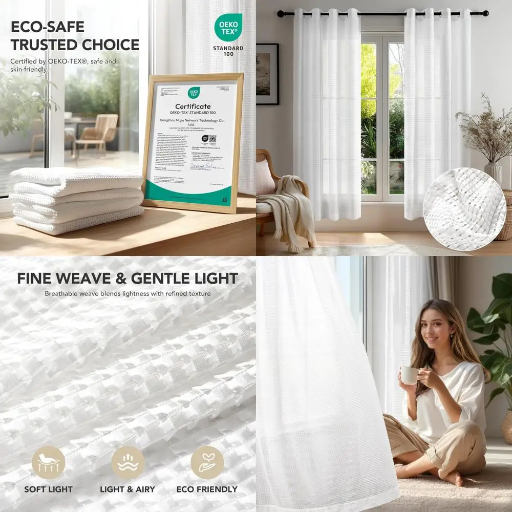 

White Textured Voile Sheer Curtains, 2 Panels, Light Filtering Privacy, 52x72 Inches