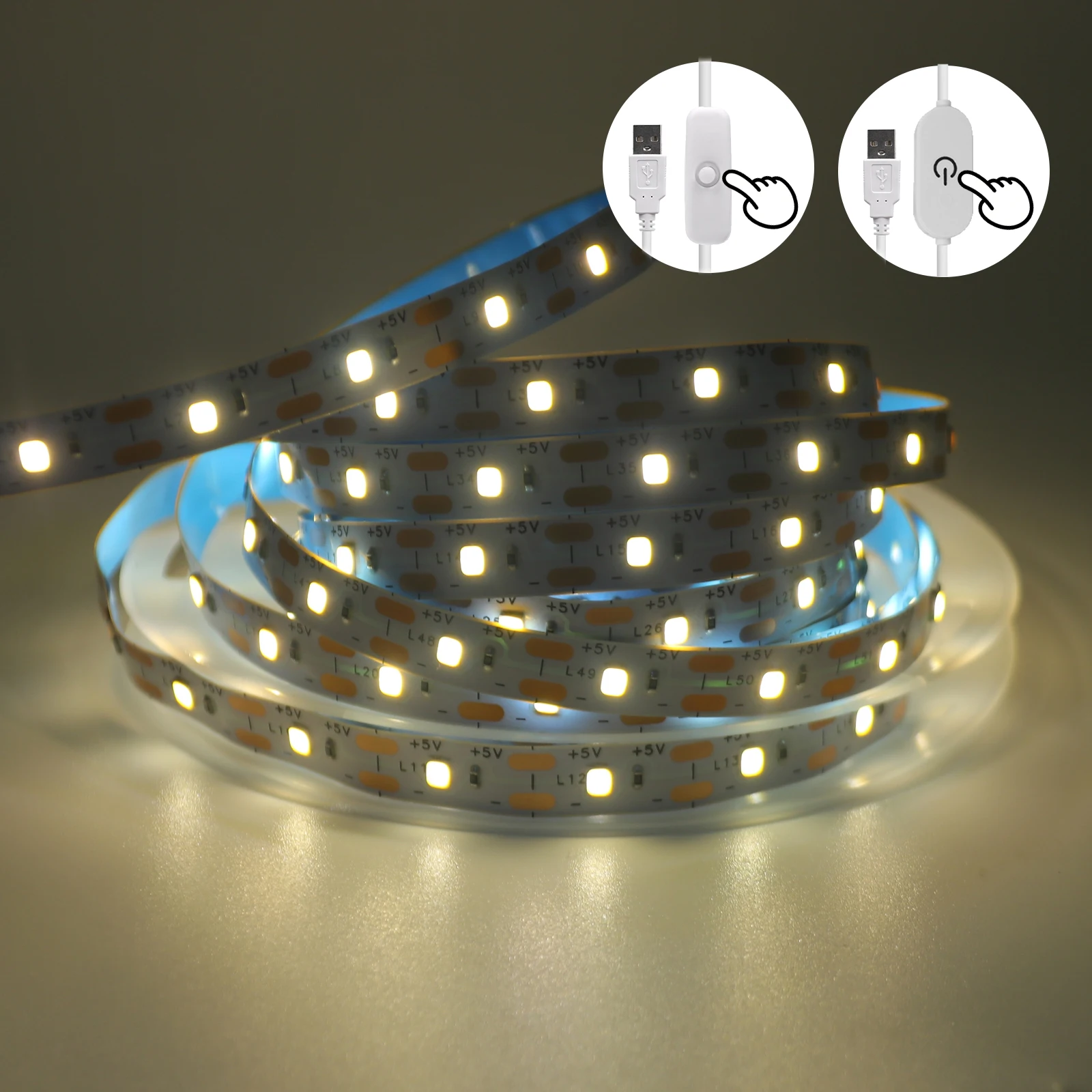 LED Light Strip 5V USB Powered Flexible White/Warm White Cuttable Adhesive LED Light Tape for TV Backlight Cabinet Bedroom Decor