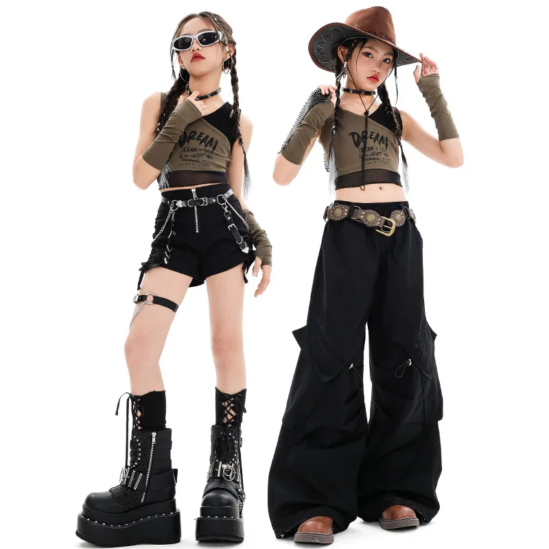 Neue Mädchen Hip Hop Street Dance Kleidung Crop Tops Shorts Hosen Cheerleading Dance Performance Kostüm Gruppe Bühne Jazz Dance Anzug