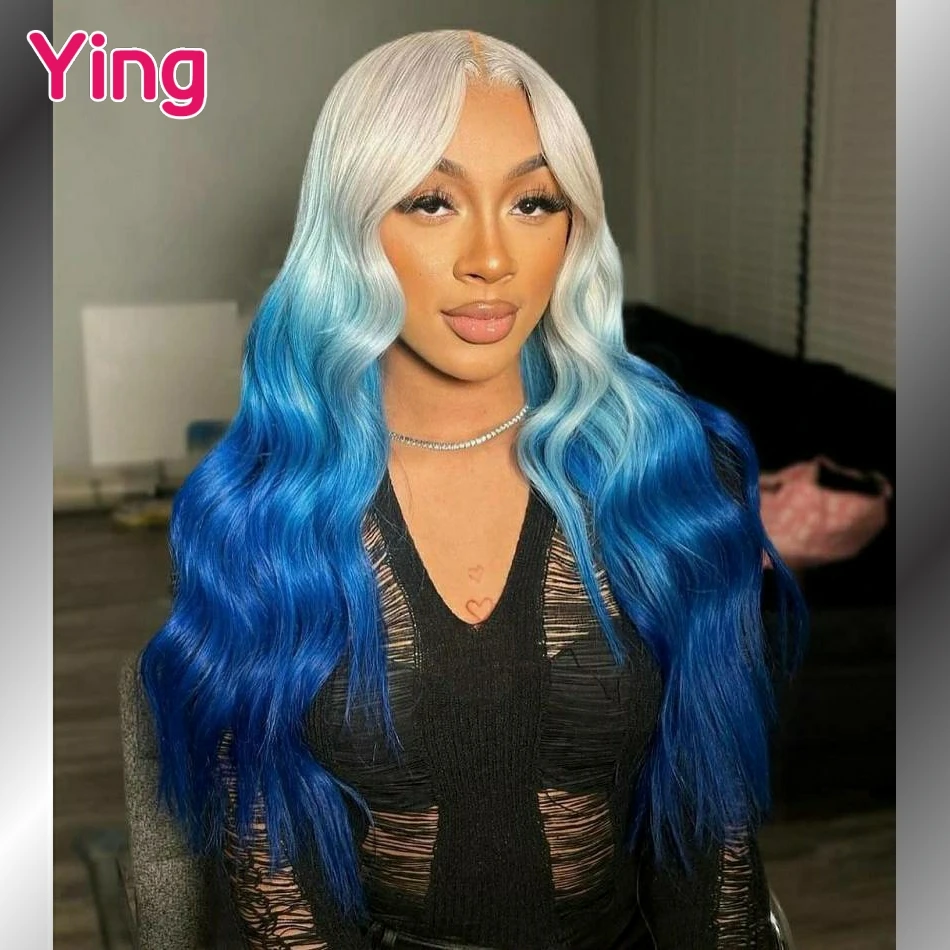 

34 36 Inch 200% Body Wave Human Hair Omber White Blue 13x4 13x6 Lace Front Wig 613 Lace Frontal Wigs PrePlucked With Baby Hair