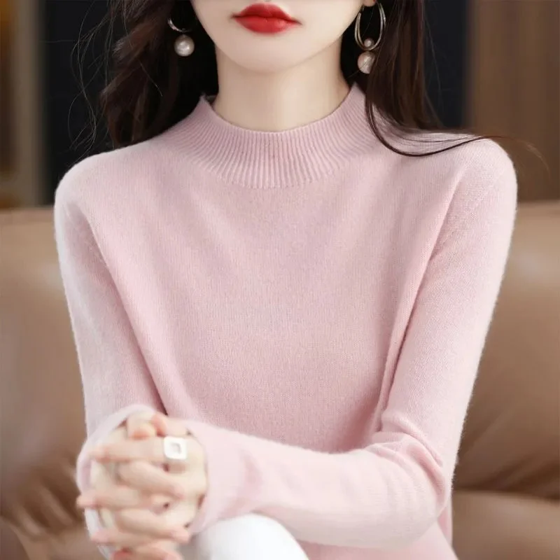 Autumn Winter Female Fashion Half High CCollar Knit Ladies Long Sleeved Pullover Sweater Women Versatile Large Size 4XL Knitwear