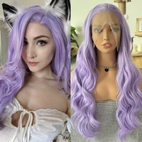 Peluca de onda profunda púrpura, pelucas de encaje sintético para mujeres, pelucas de encaje onduladas de cuerpo largo, uso diario, peluca de color púrpura claro, peluca de encaje Frontal para Cosplay