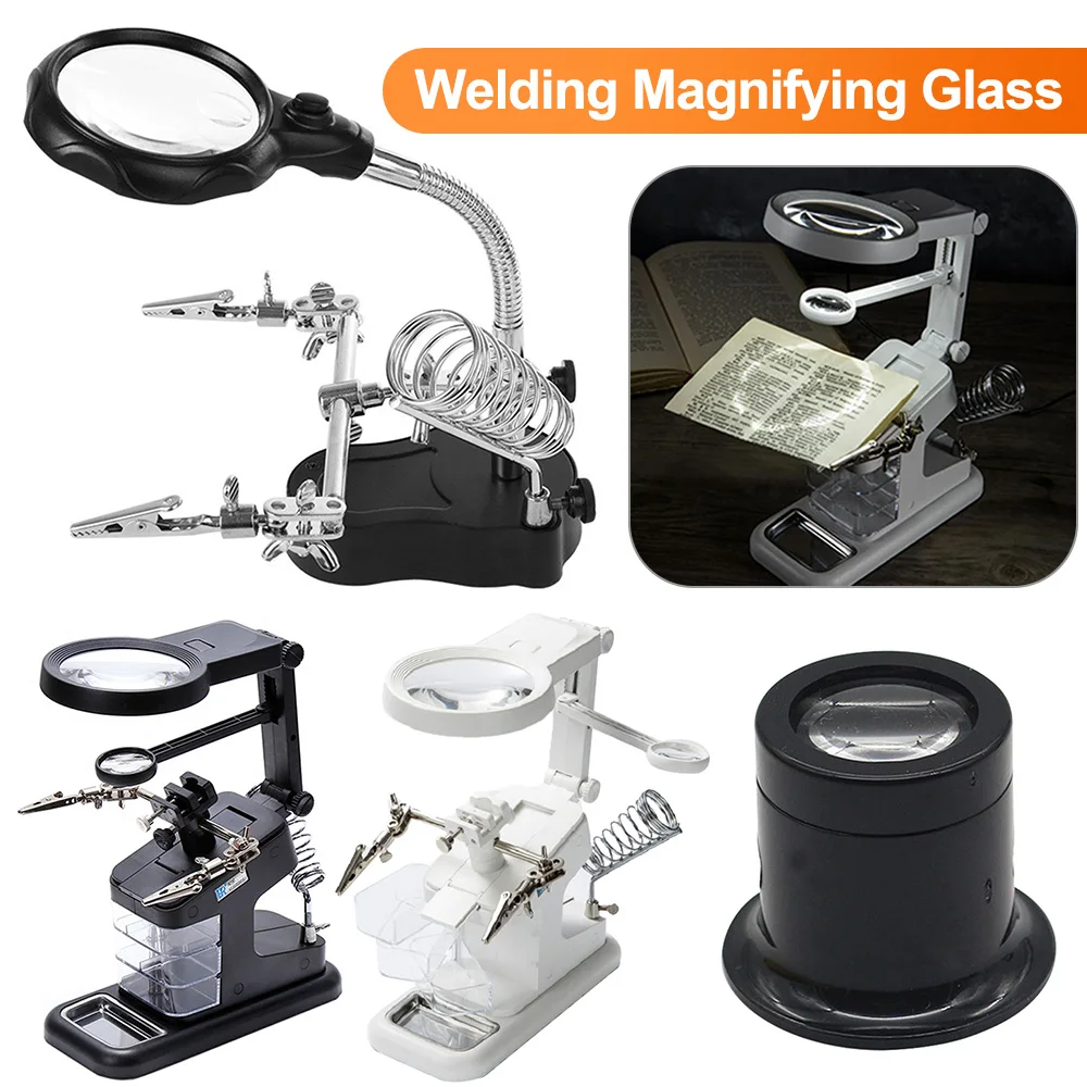 Desktop Welding LED Magnifier 3X/4.5X/25X magnifying glass Alligator Clip Holder Clamp Helping Hand Soldering Repair Tool