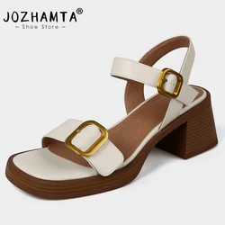 JOZHAMTA Size 34-40 Women Sandals Retro Genuine Leather High Heels Summer Shoes For Women 2023 Ankle Strap Platform Sandalias