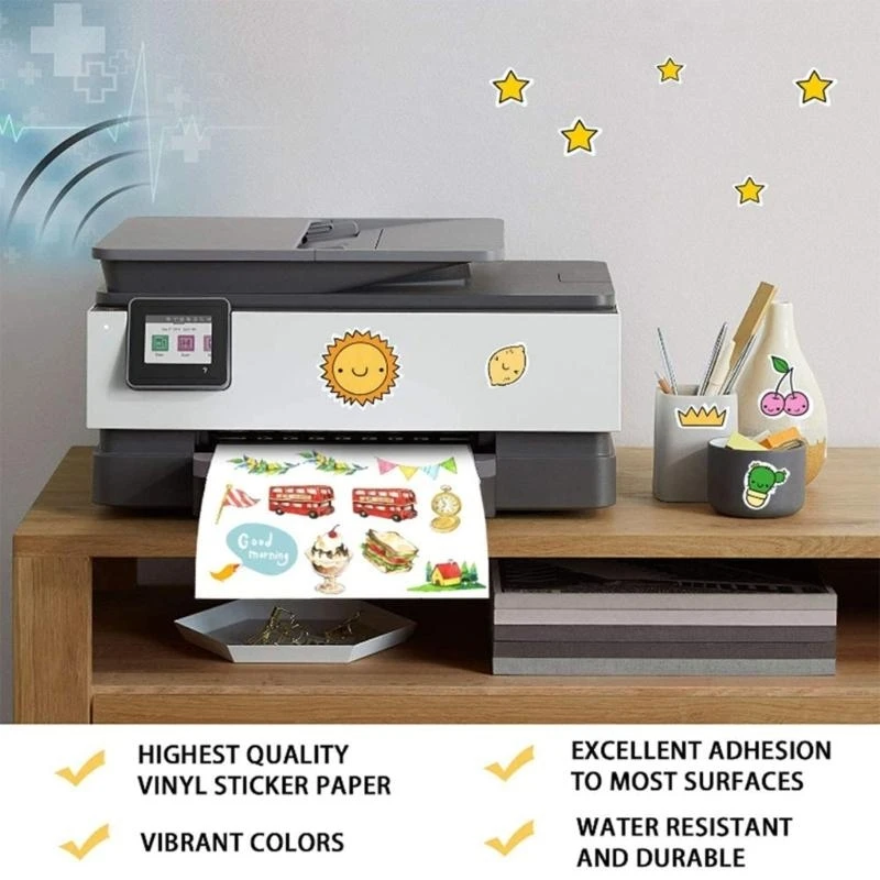 Papel pegatina imprimible 100 hojas impermeable para impresoras láser D2RC