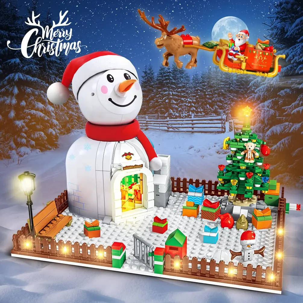 HOGOKIDS คริสต์มาส Santa House Building ชุด LED-Wintertime Snowman Building Block ชุด Xmas Tree Decors ของเล่นสําหรับวัยรุ่น Kid6 +