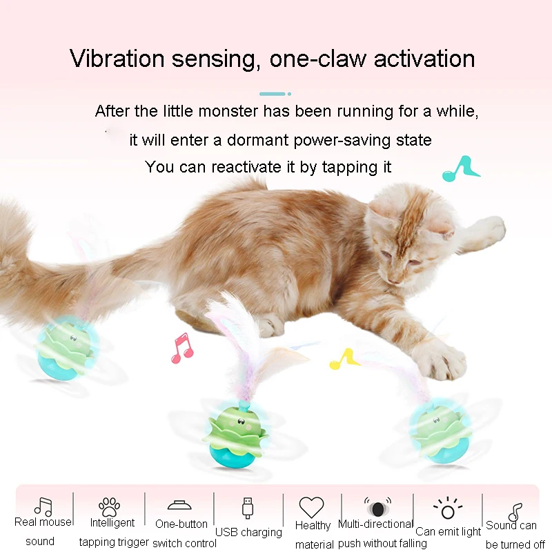 New cat-amusing Artifact Rotating Self-hilarious cat-amusing Stick Little Monster Electric Sound Rotating Feather Pet Toy