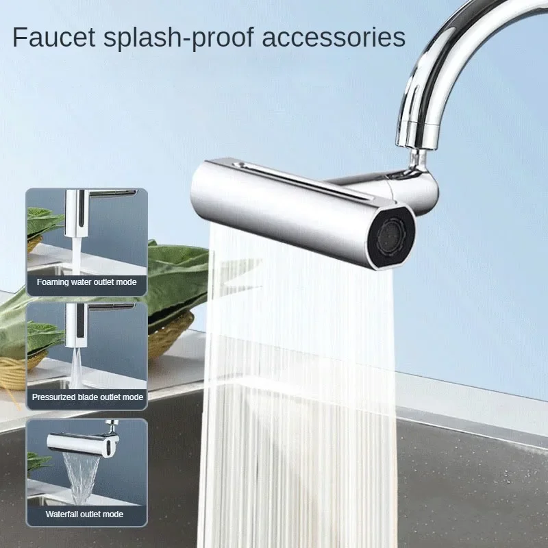 Real Waterfall Kitchen Faucet Extension Adapter 720° Swivel 4 Mode Multifunctional Waterfall Pressurized Bubbler Sprayer Tap Fit