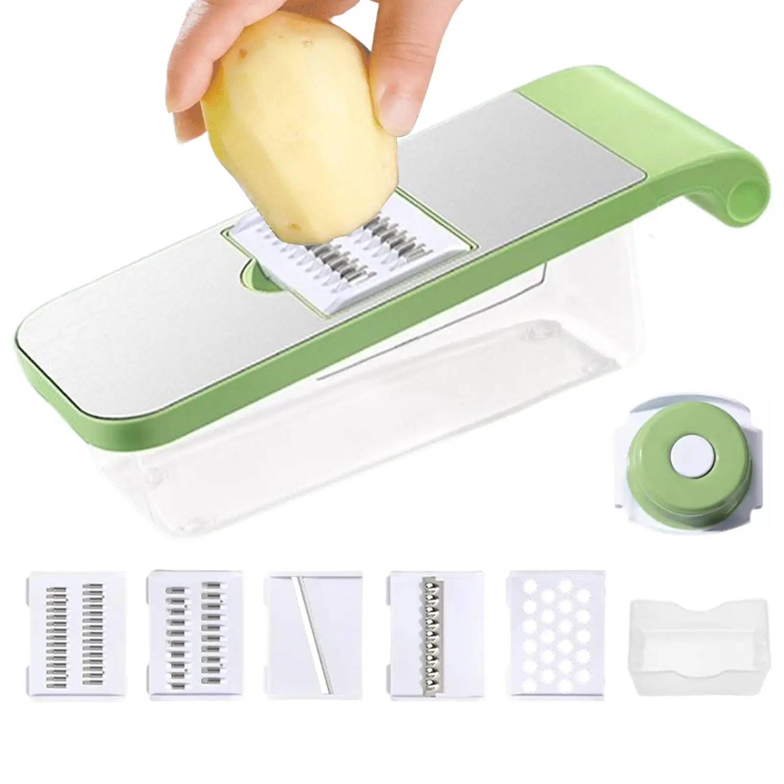 

Овощерезка с контейнером и 5-резами, пищевая нарезка с защитой для рук, ручной портативный измельчитель для кухни, домашнего приготовления фруктов
