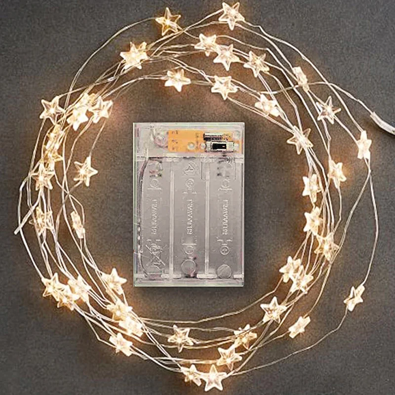 10/20/30/40/50/60 LED Star Fairy Lights Battery Operated Twinkle String Light Copper Wire String Lights Xmas Wedding Party Decor