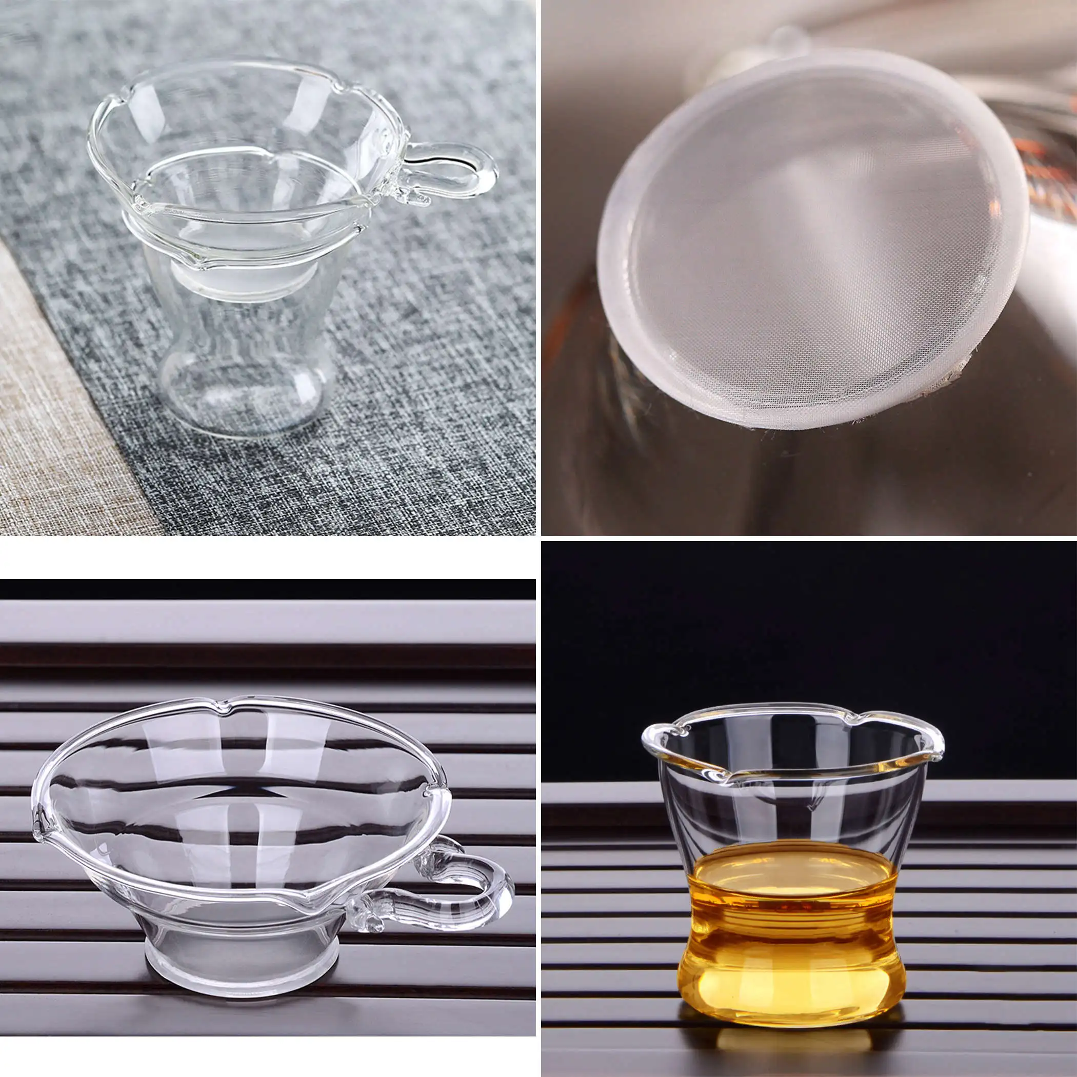 Clear Heat Resistant Glass Tea Funnel Filter Strainer with Conical Stand Holder