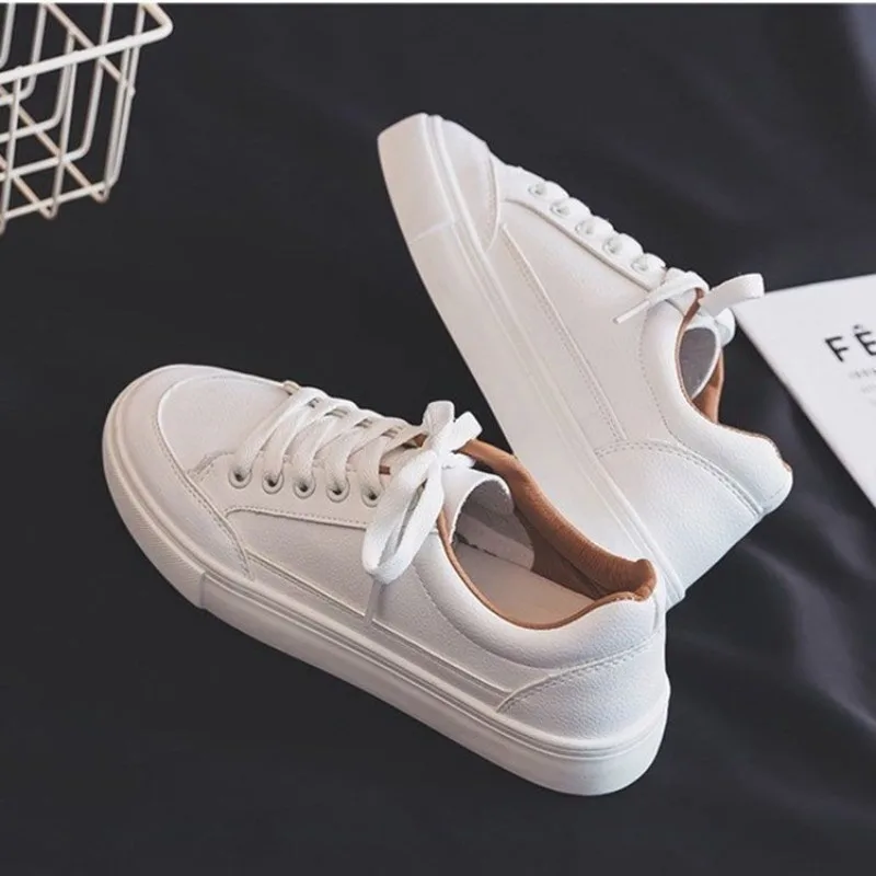 Comemore White Sports Leather Shoes for Women Trend 2024 Spring New Casual Shoe Breathable Women\'s Sneakers Platform Running