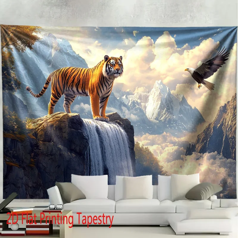 Epic Wild Tiger Landscape Tapestry Wall Hanging Jungle Safari Decor Mountain Waterfall Art Print 180x280cm