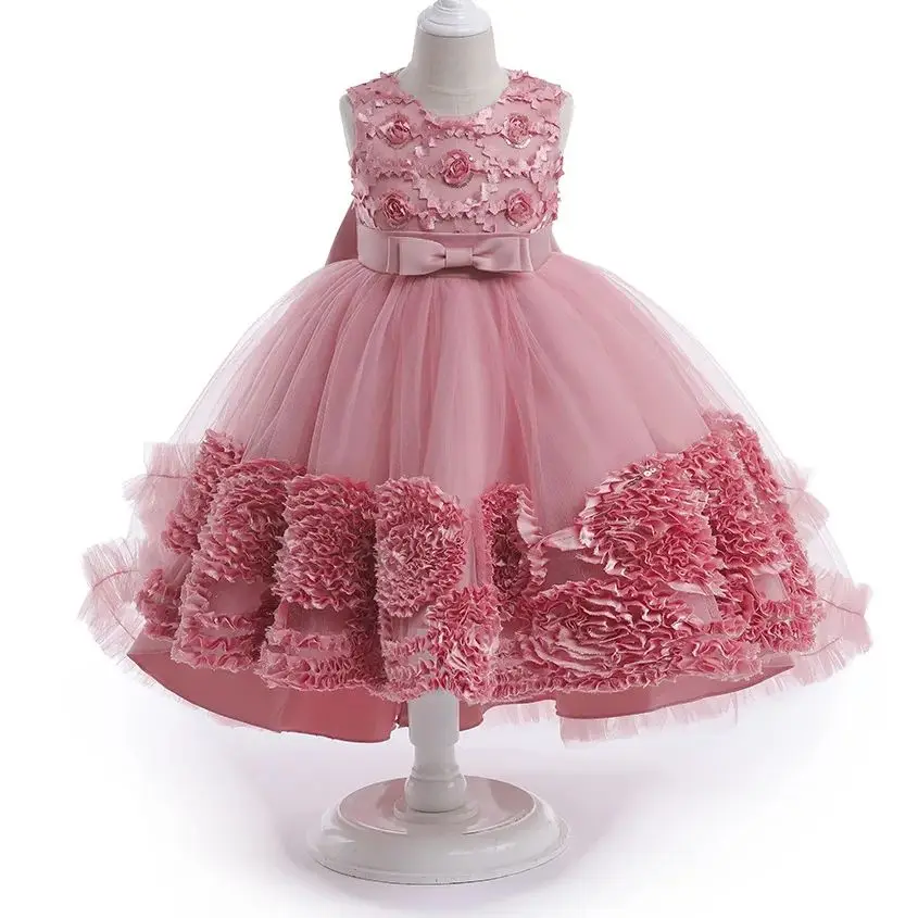 

Elegant Girls Sleeveless Flower Sequins Bow Tulle Princess Dress For Kids Wedding Birthday Formal Pageant Christmas Party Gown