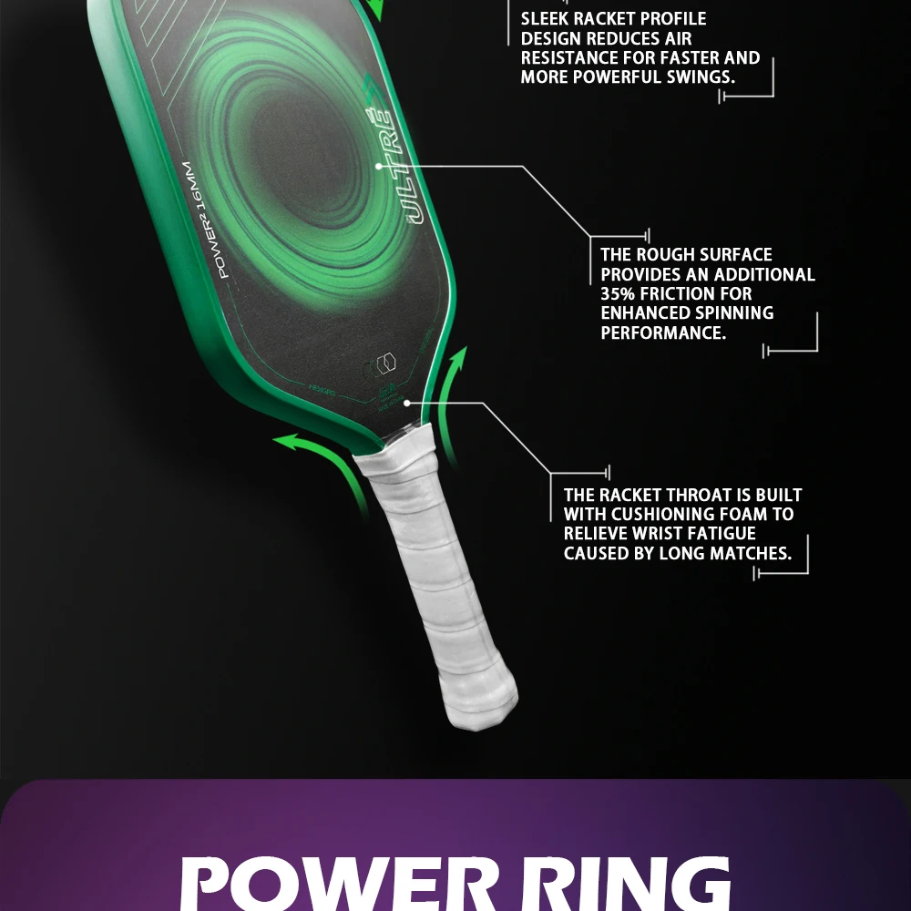 Six24 Ultré Power 2 HexGrit Pickleball-Schläger im gleichen Stil, 16 mm thermogeformte T700-Kohlefaser, Vollschaumkern, USAPA-zugelassen – Detail 3