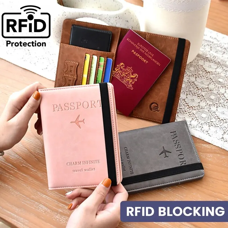 RFID Passport Holder Cover Wallet for Women Men PU Leather Card Holder Passport Case Travel Essentials for Family Vacation