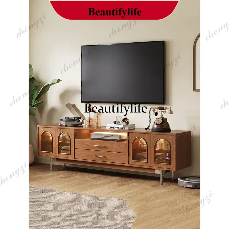 Nordic solid wood living room home glass storage small apartment retro TV cabinet m138