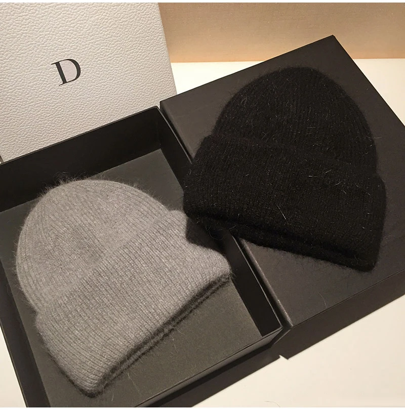 Rabbit Fur Beanies Soft Warm Fluffy Winter Hat for Women Angora Knitted Hat Skullies Beanies Female Bonnet Woman Knit Cap