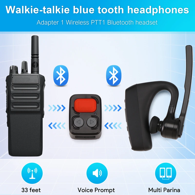 Walkie Talkie Bluetooth Earphone Adapter Wireless PTT Remote Control For Restaurant Hotel