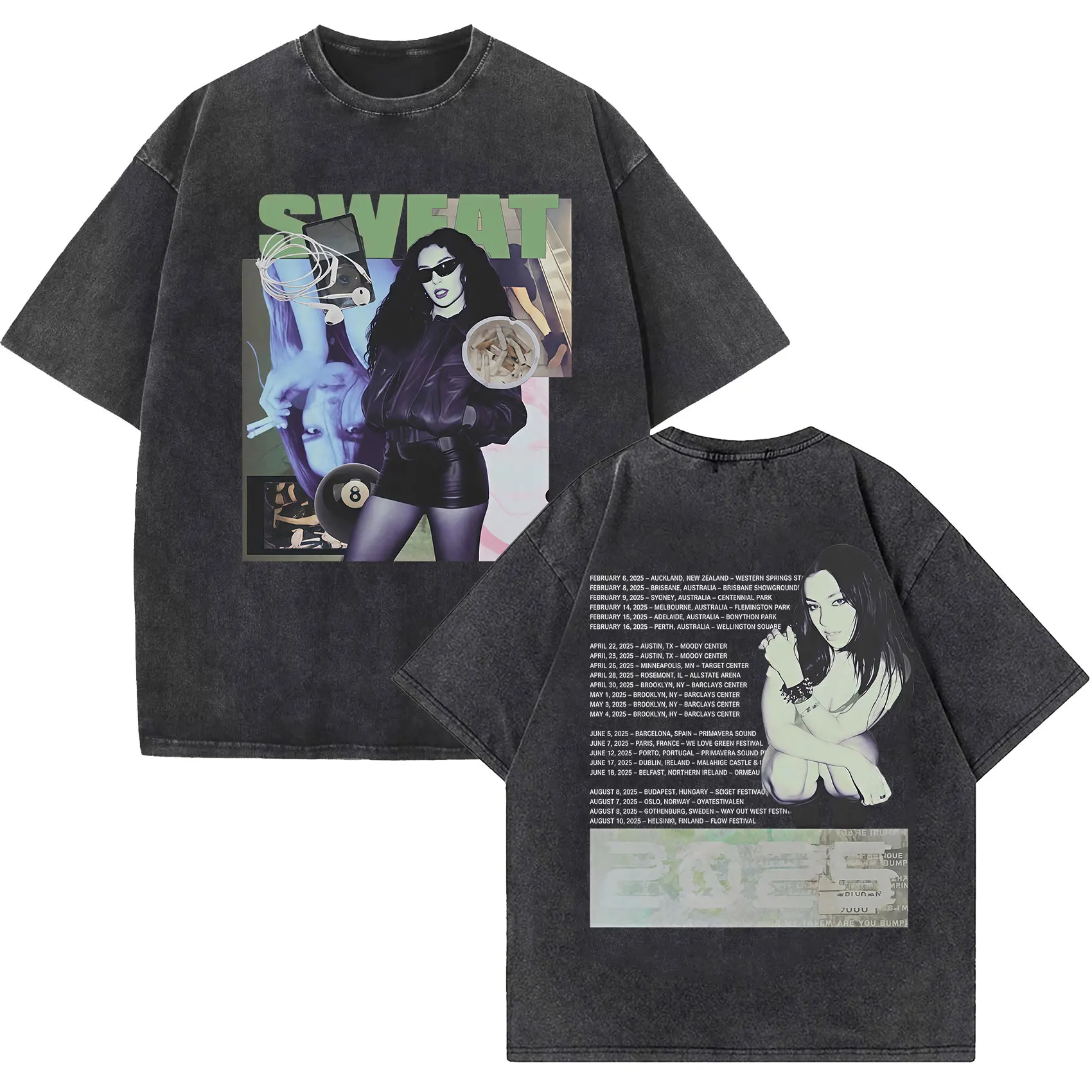 Charli Xcx Brat 2024 Tour Album Letter Print T Shirts Men Hip Hop High Quality Vintage Washed Fashion T-shirt Unisex Streetwear image 4